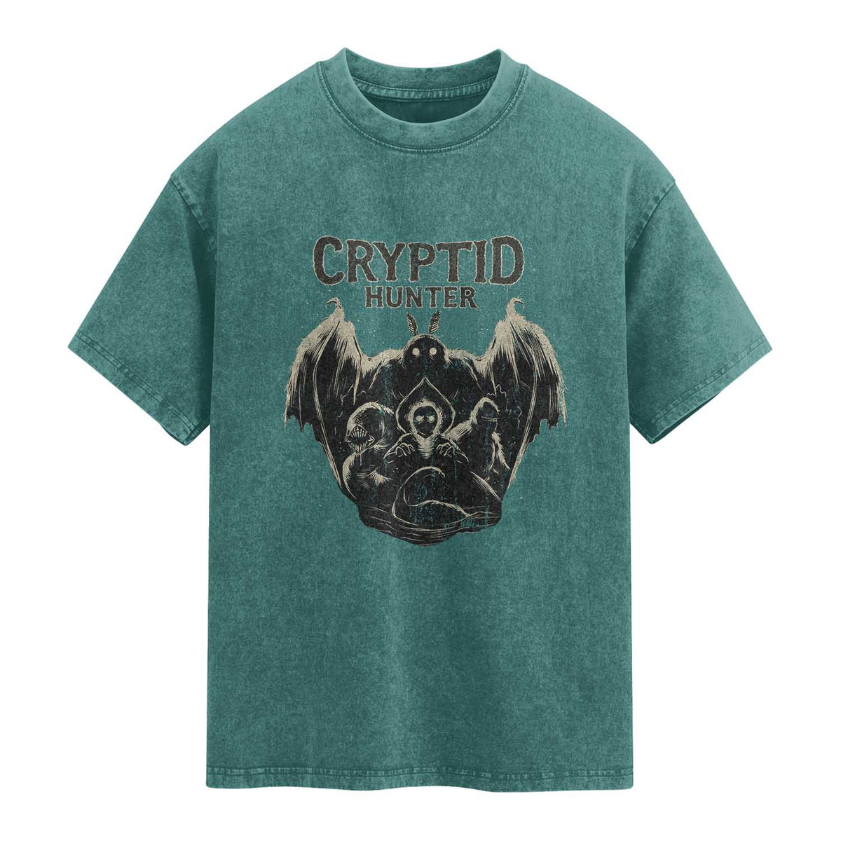 Retro Cryptid Hunter Washed Cotton T-Shirt Mothman Bigfoot Loch Ness Monster Cryptids