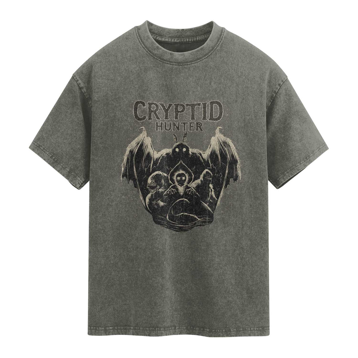 Retro Cryptid Hunter Washed Cotton T-Shirt Mothman Bigfoot Loch Ness Monster Cryptids