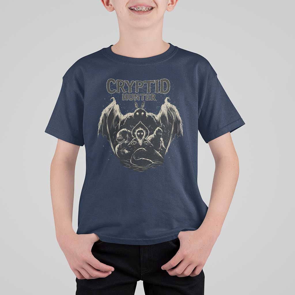 Retro Cryptid Hunter T Shirt For Kid Mothman Bigfoot Loch Ness Monster Cryptids - Wonder Print Shop