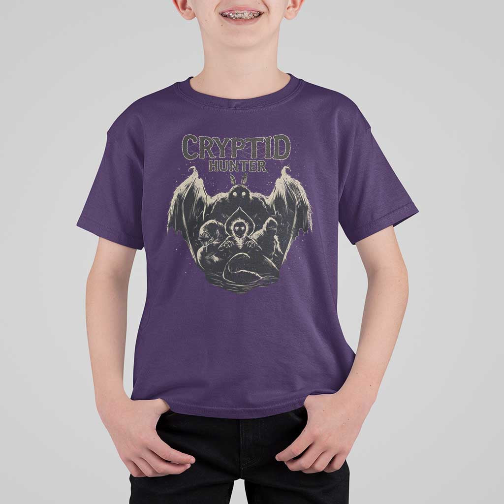 Retro Cryptid Hunter T Shirt For Kid Mothman Bigfoot Loch Ness Monster Cryptids - Wonder Print Shop