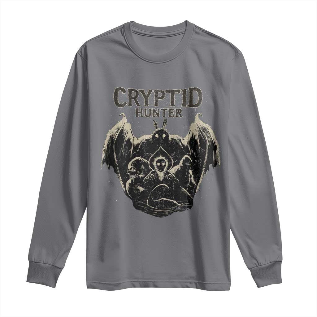 Retro Cryptid Hunter Long Sleeve Shirt Mothman Bigfoot Loch Ness Monster Cryptids - Wonder Print Shop