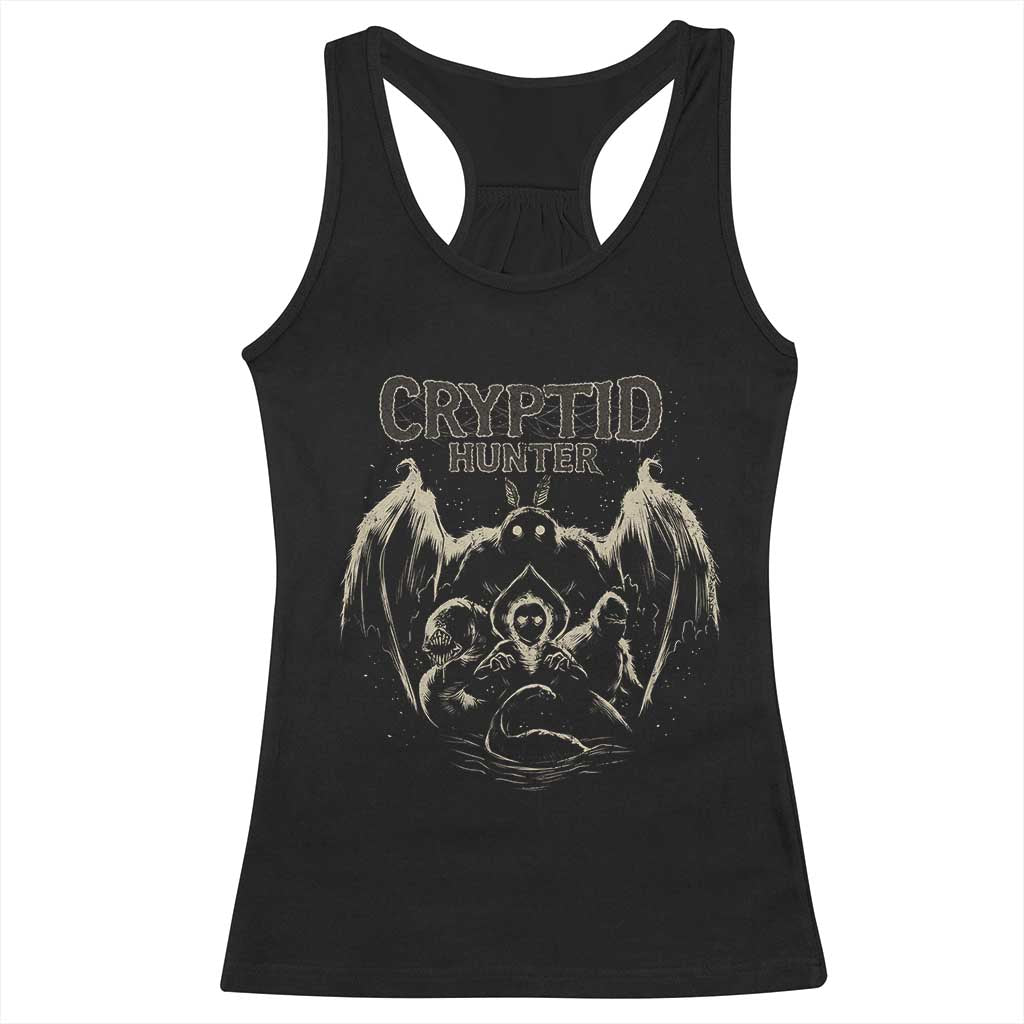 Retro Cryptid Hunter Racerback Tank Top Mothman Bigfoot Loch Ness Monster Cryptids - Wonder Print Shop