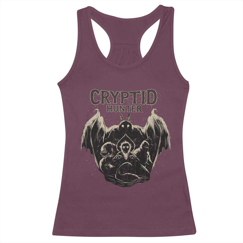 Retro Cryptid Hunter Racerback Tank Top Mothman Bigfoot Loch Ness Monster Cryptids - Wonder Print Shop