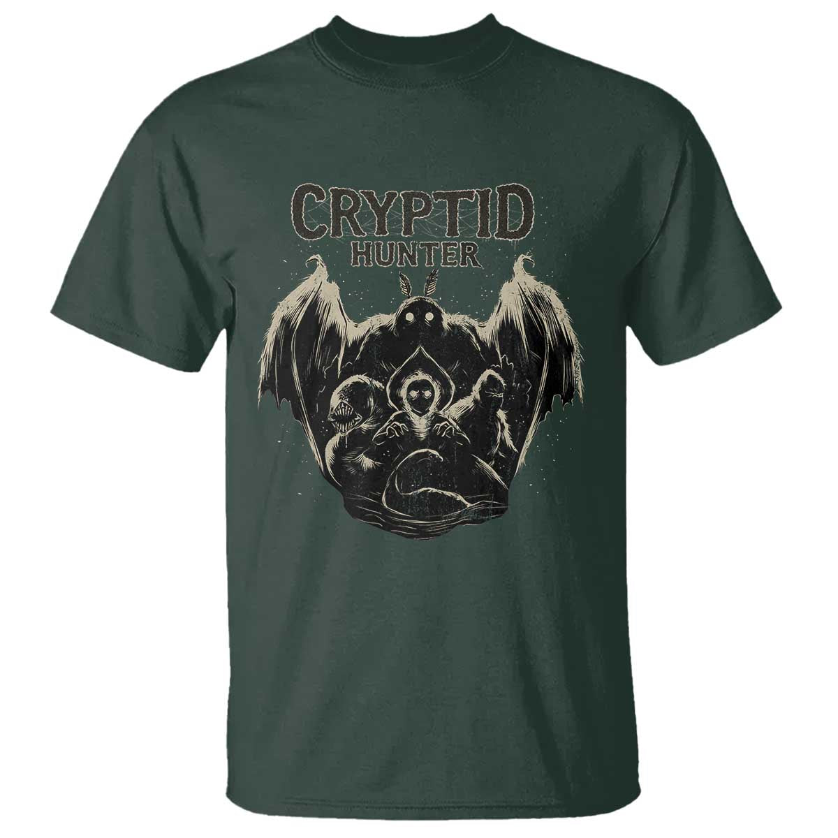 Retro Cryptid Hunter T Shirt Mothman Bigfoot Loch Ness Monster Cryptids - Wonder Print Shop