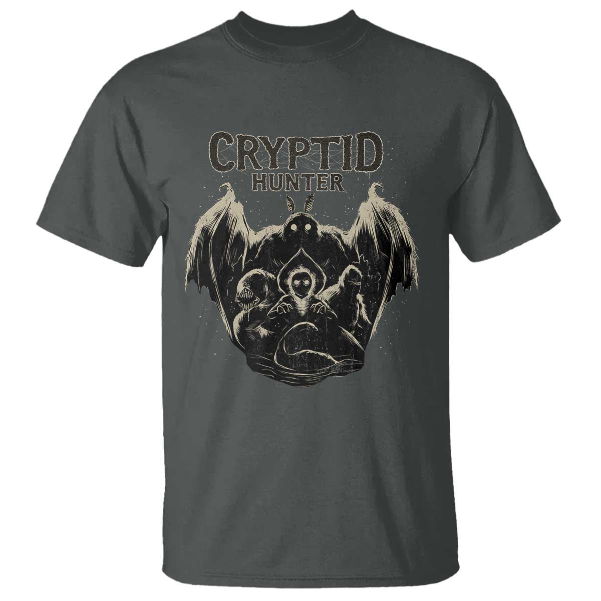 Retro Cryptid Hunter T Shirt Mothman Bigfoot Loch Ness Monster Cryptids - Wonder Print Shop