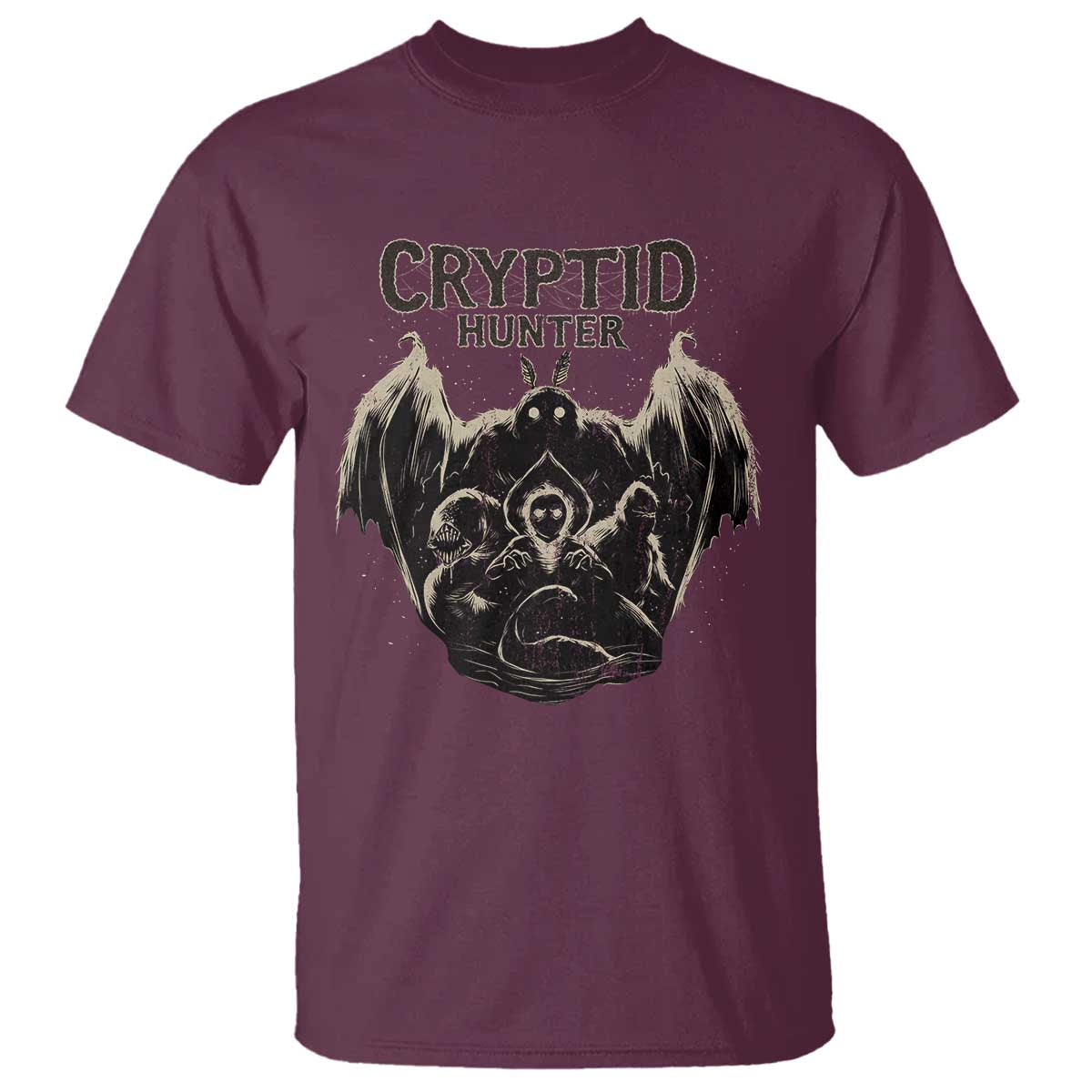 Retro Cryptid Hunter T Shirt Mothman Bigfoot Loch Ness Monster Cryptids - Wonder Print Shop