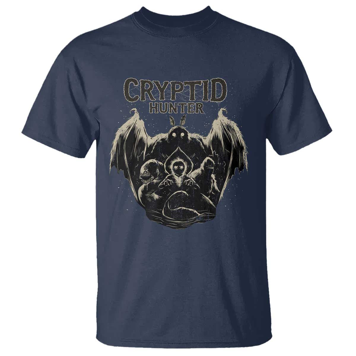 Retro Cryptid Hunter T Shirt Mothman Bigfoot Loch Ness Monster Cryptids - Wonder Print Shop