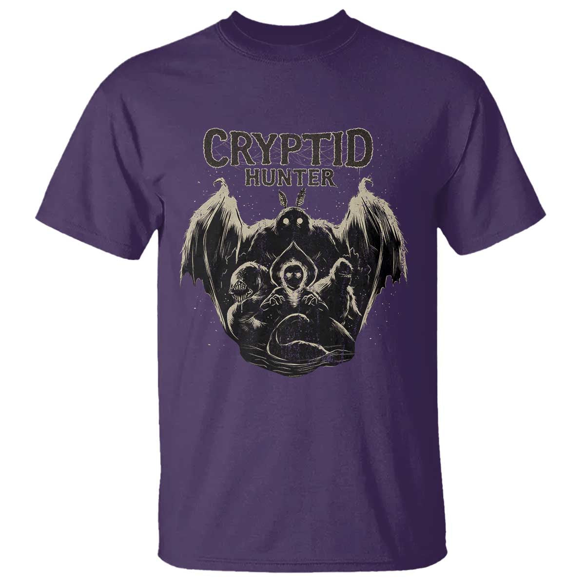 Retro Cryptid Hunter T Shirt Mothman Bigfoot Loch Ness Monster Cryptids - Wonder Print Shop