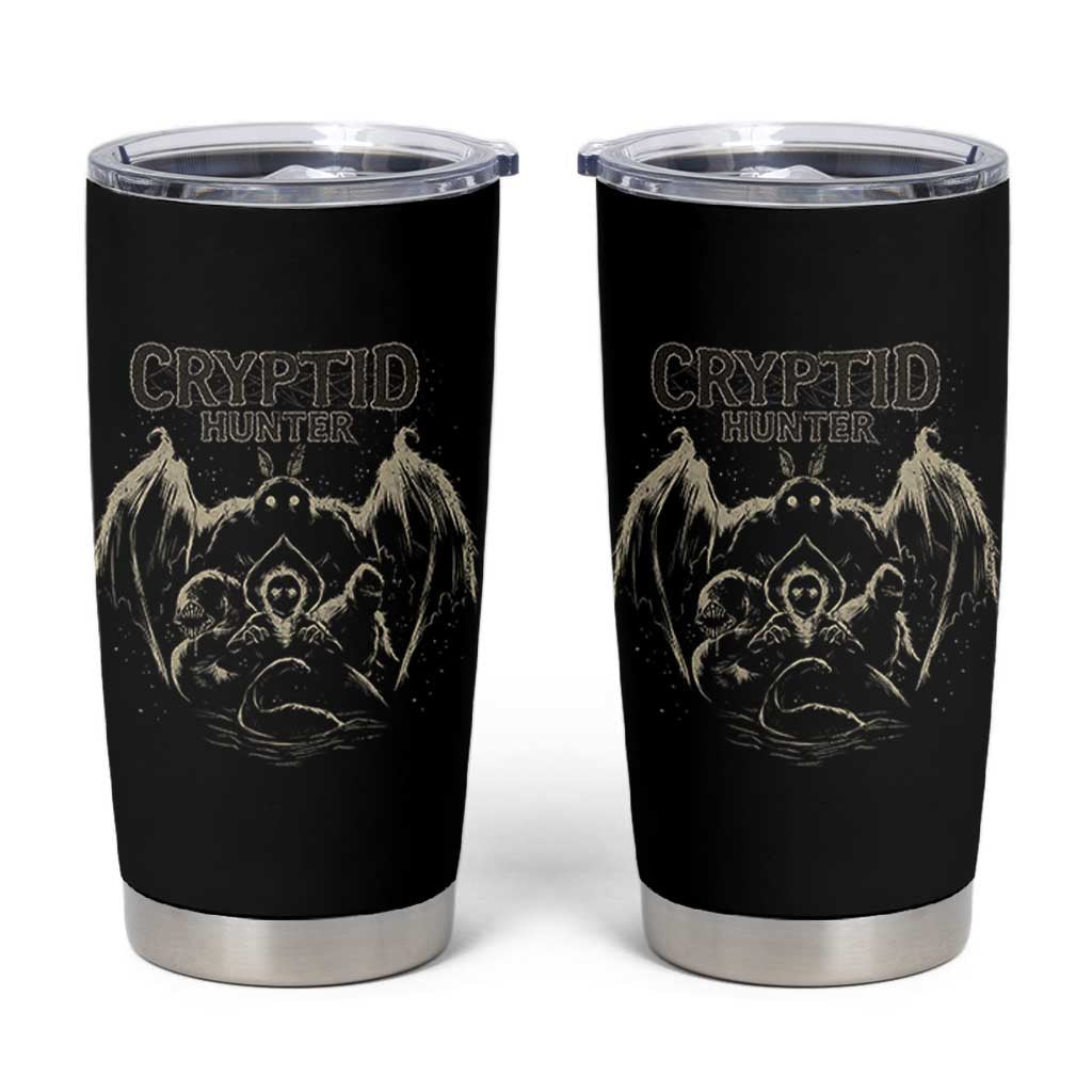 Retro Cryptid Hunter Tumbler Cup Mothman Bigfoot Loch Ness Monster Cryptids - Wonder Print Shop