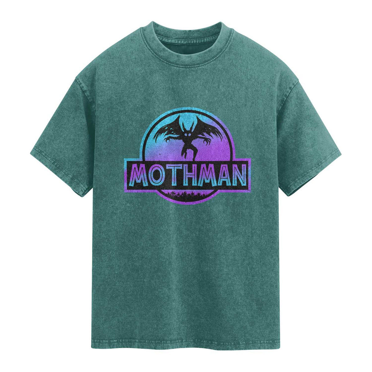 Mothman Washed Cotton T-Shirt Retro Neon Cryptid Paranormal Horror Monster