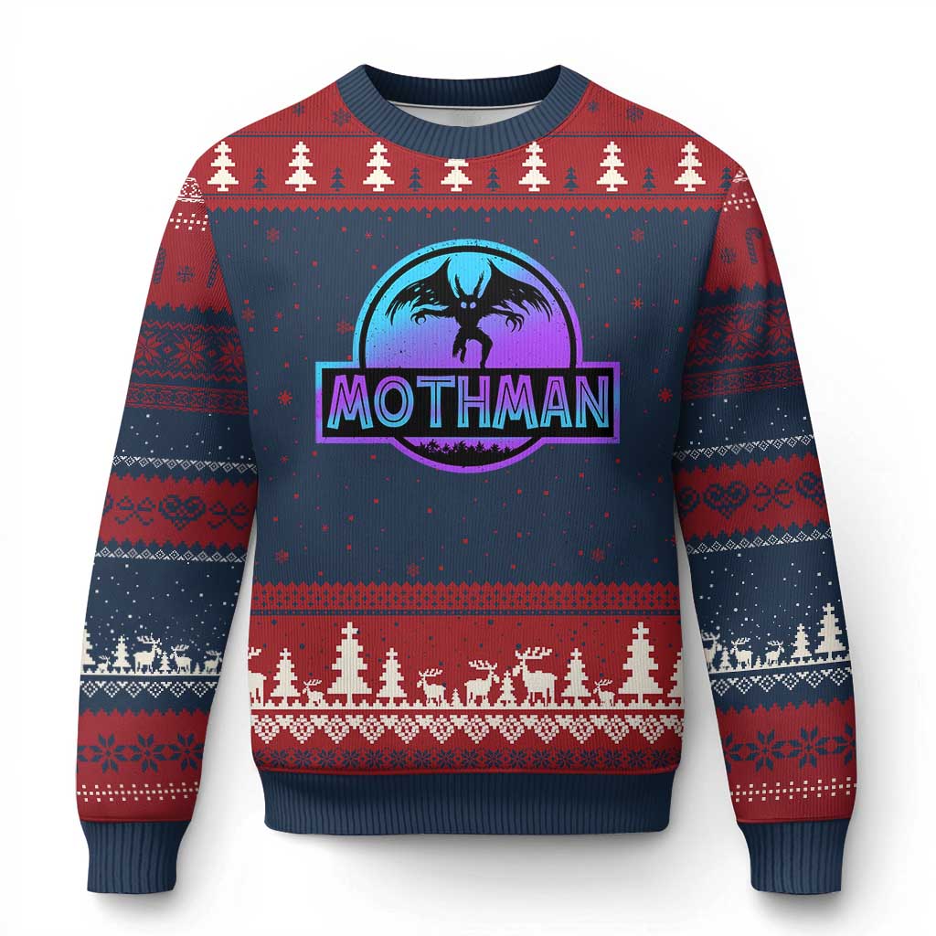 Mothman Ugly Christmas Sweater Retro Neon Cryptid Paranormal Horror Monster - Wonder Print Shop
