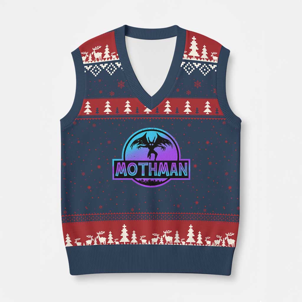 Mothman V-Neck Knit Sweater Vest Retro Neon Cryptid Paranormal Horror Monster - Wonder Print Shop