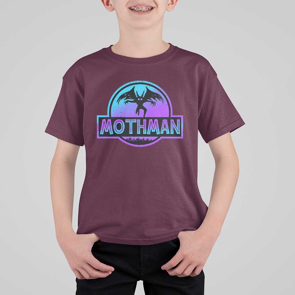 Mothman T Shirt For Kid Retro Neon Cryptid Paranormal Horror Monster - Wonder Print Shop