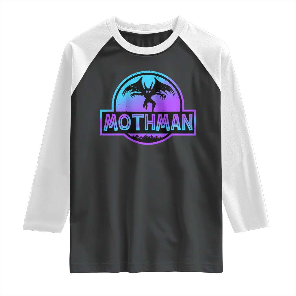 Mothman Raglan Shirt Retro Neon Cryptid Paranormal Horror Monster - Wonder Print Shop