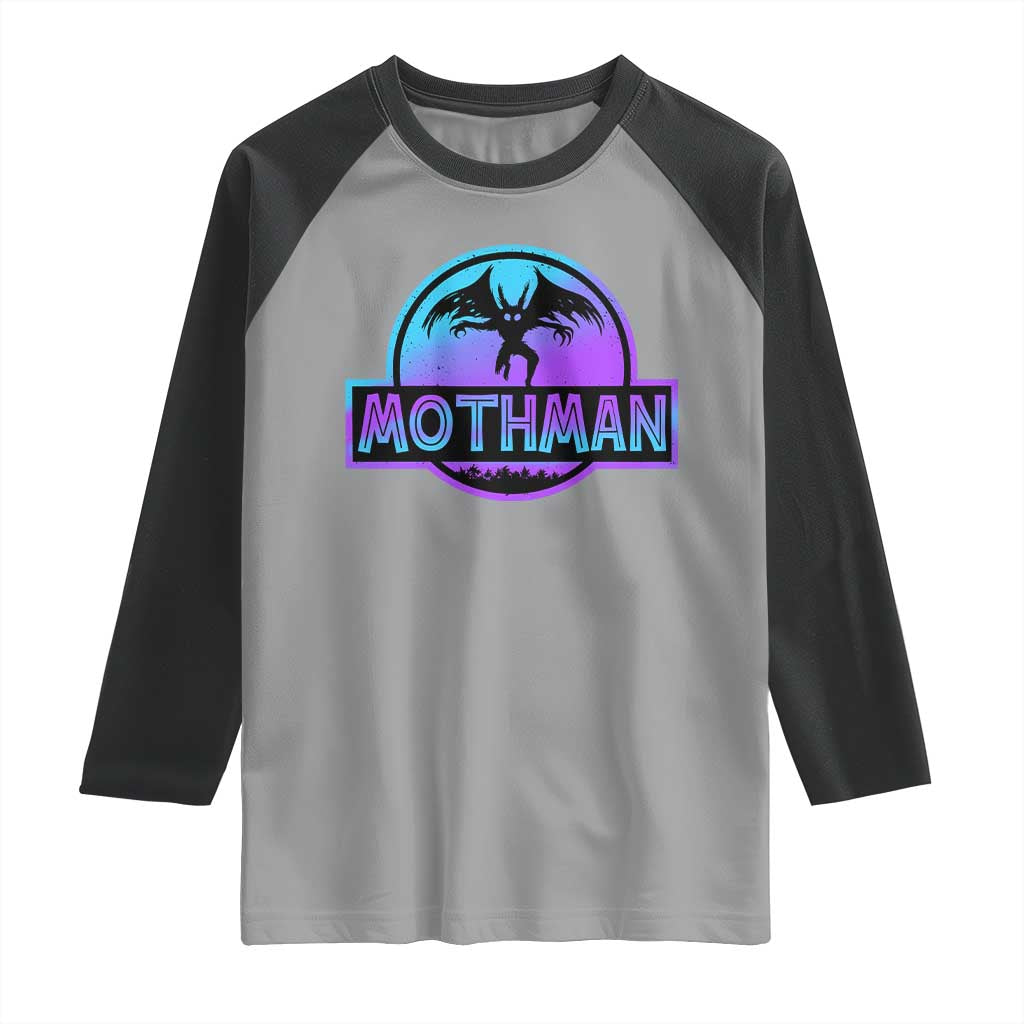Mothman Raglan Shirt Retro Neon Cryptid Paranormal Horror Monster - Wonder Print Shop