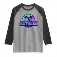 Mothman Raglan Shirt Retro Neon Cryptid Paranormal Horror Monster - Wonder Print Shop