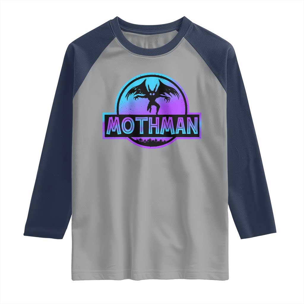 Mothman Raglan Shirt Retro Neon Cryptid Paranormal Horror Monster - Wonder Print Shop