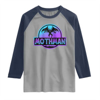 Mothman Raglan Shirt Retro Neon Cryptid Paranormal Horror Monster - Wonder Print Shop
