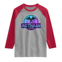 Mothman Raglan Shirt Retro Neon Cryptid Paranormal Horror Monster - Wonder Print Shop