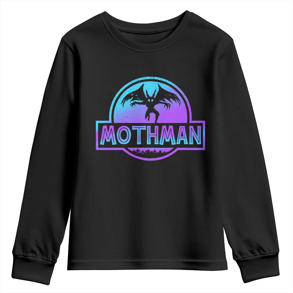 Mothman Youth Sweatshirt Retro Neon Cryptid Paranormal Horror Monster - Wonder Print Shop