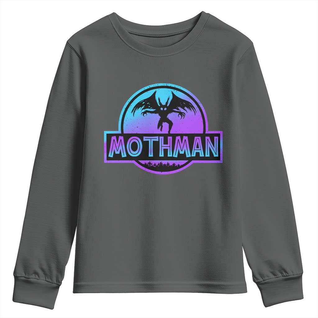 Mothman Youth Sweatshirt Retro Neon Cryptid Paranormal Horror Monster - Wonder Print Shop