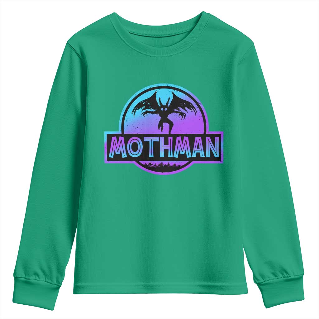 Mothman Youth Sweatshirt Retro Neon Cryptid Paranormal Horror Monster - Wonder Print Shop