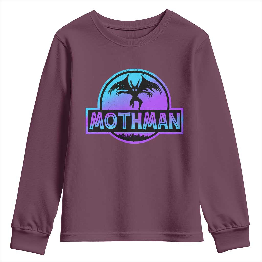 Mothman Youth Sweatshirt Retro Neon Cryptid Paranormal Horror Monster - Wonder Print Shop