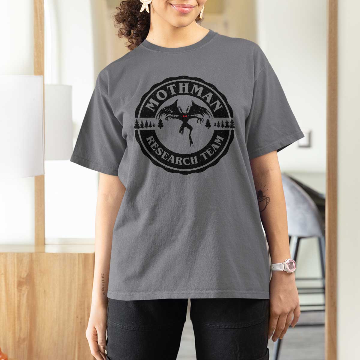 Mothman Research Team T Shirt For Women Retro Vintage Cryptid Paranormal Horror Monster Hunter - Wonder Print Shop