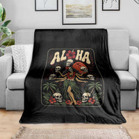 Aloha Skull Throw Blanket Hibiscus Flower Hula Dancer Dark Tropical Beach Gothic Hawaiian Vibe