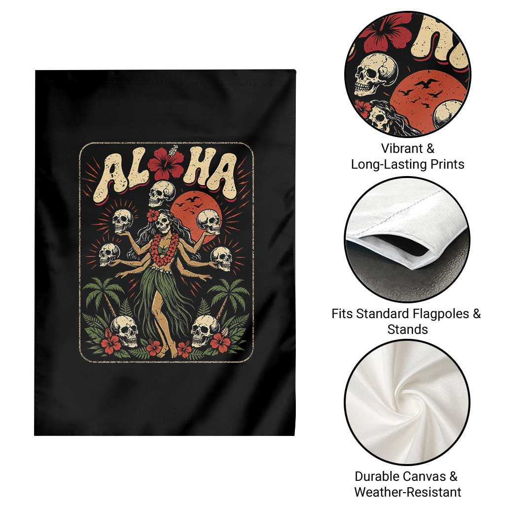 Aloha Skull Garden Flag Hibiscus Flower Hula Dancer Dark Tropical Beach Gothic Hawaiian Vibe