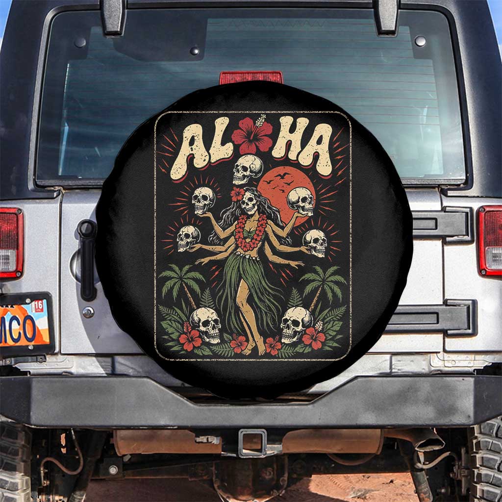 Aloha Skull Spare Tire Cover Hibiscus Flower Hula Dancer Dark Tropical Beach Gothic Hawaiian Vibe