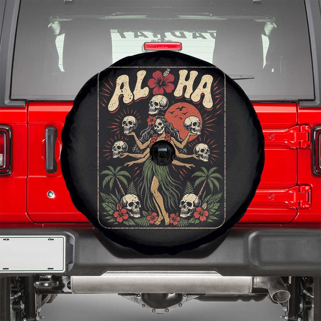 Aloha Skull Spare Tire Cover Hibiscus Flower Hula Dancer Dark Tropical Beach Gothic Hawaiian Vibe