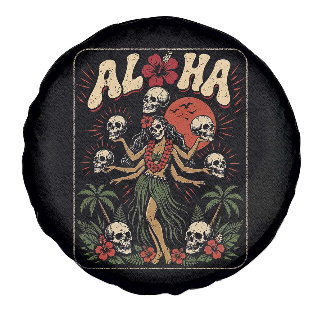 Aloha Skull Spare Tire Cover Hibiscus Flower Hula Dancer Dark Tropical Beach Gothic Hawaiian Vibe