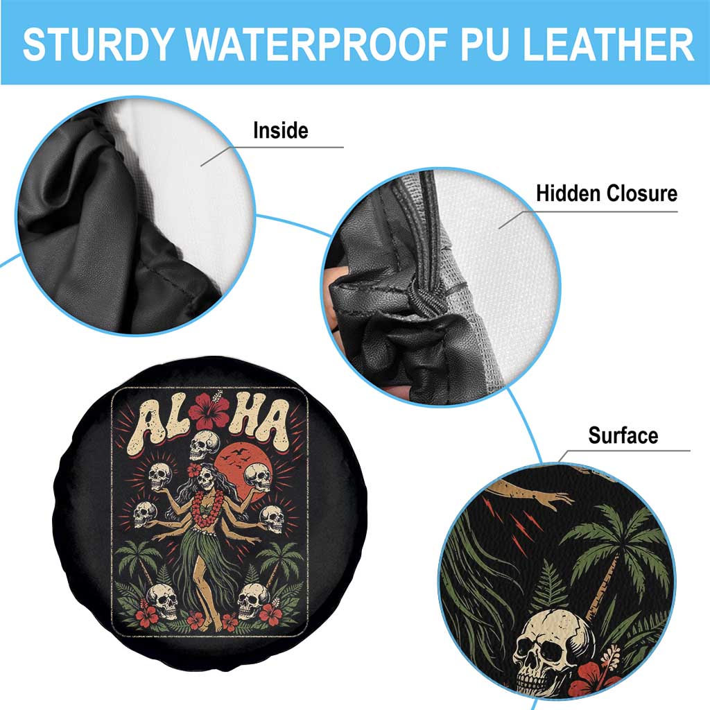 Aloha Skull Spare Tire Cover Hibiscus Flower Hula Dancer Dark Tropical Beach Gothic Hawaiian Vibe