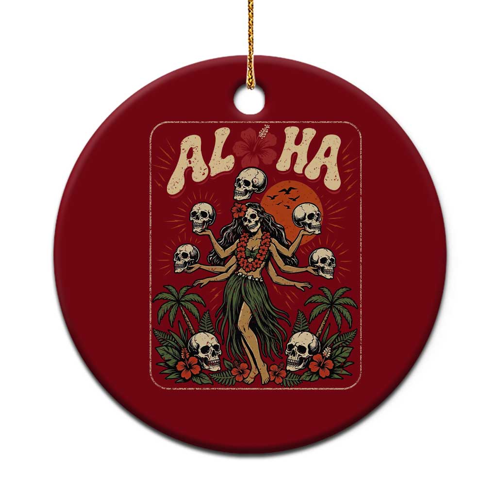 Aloha Skull Ceramic Ornament Hibiscus Flower Hula Dancer Dark Tropical Beach Gothic Hawaiian Vibe
