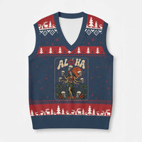 Aloha Skull V-Neck Knit Sweater Vest Hibiscus Flower Hula Dancer Dark Tropical Beach Gothic Hawaiian Vibe