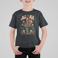 Aloha Skull T Shirt For Kid Hibiscus Flower Hula Dancer Dark Tropical Beach Gothic Hawaiian Vibe