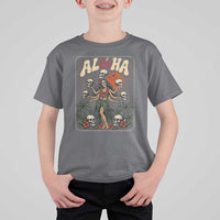 Aloha Skull T Shirt For Kid Hibiscus Flower Hula Dancer Dark Tropical Beach Gothic Hawaiian Vibe