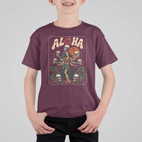 Aloha Skull T Shirt For Kid Hibiscus Flower Hula Dancer Dark Tropical Beach Gothic Hawaiian Vibe