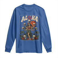 Aloha Skull Long Sleeve Shirt Hibiscus Flower Hula Dancer Dark Tropical Beach Gothic Hawaiian Vibe