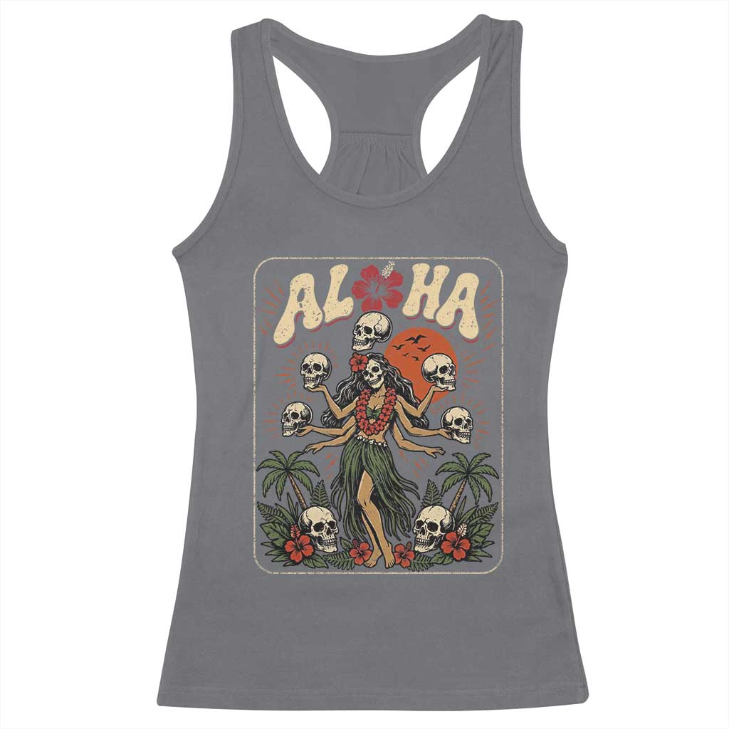 Aloha Skull Racerback Tank Top Hibiscus Flower Hula Dancer Dark Tropical Beach Gothic Hawaiian Vibe