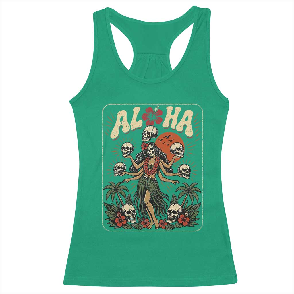 Aloha Skull Racerback Tank Top Hibiscus Flower Hula Dancer Dark Tropical Beach Gothic Hawaiian Vibe