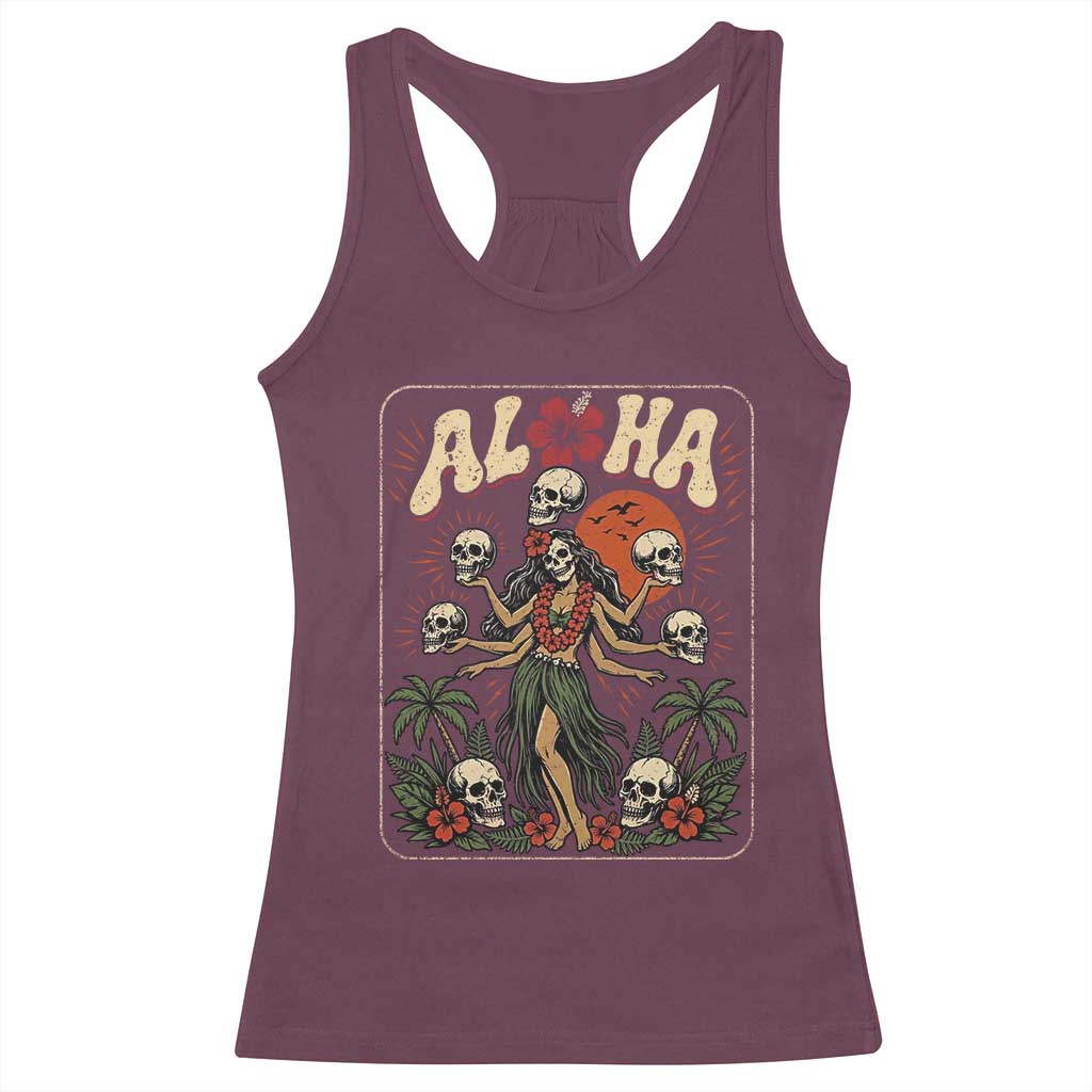 Aloha Skull Racerback Tank Top Hibiscus Flower Hula Dancer Dark Tropical Beach Gothic Hawaiian Vibe
