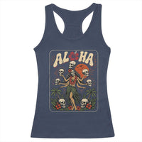 Aloha Skull Racerback Tank Top Hibiscus Flower Hula Dancer Dark Tropical Beach Gothic Hawaiian Vibe