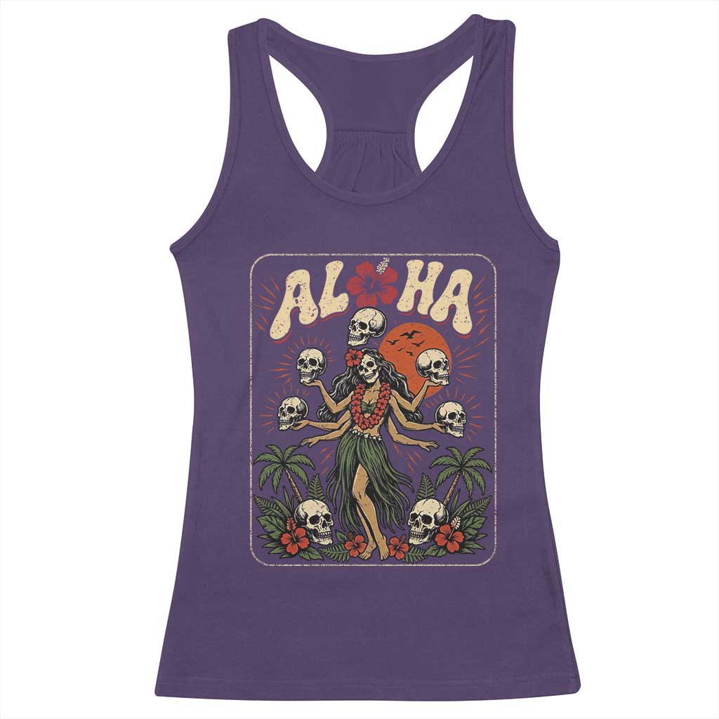 Aloha Skull Racerback Tank Top Hibiscus Flower Hula Dancer Dark Tropical Beach Gothic Hawaiian Vibe