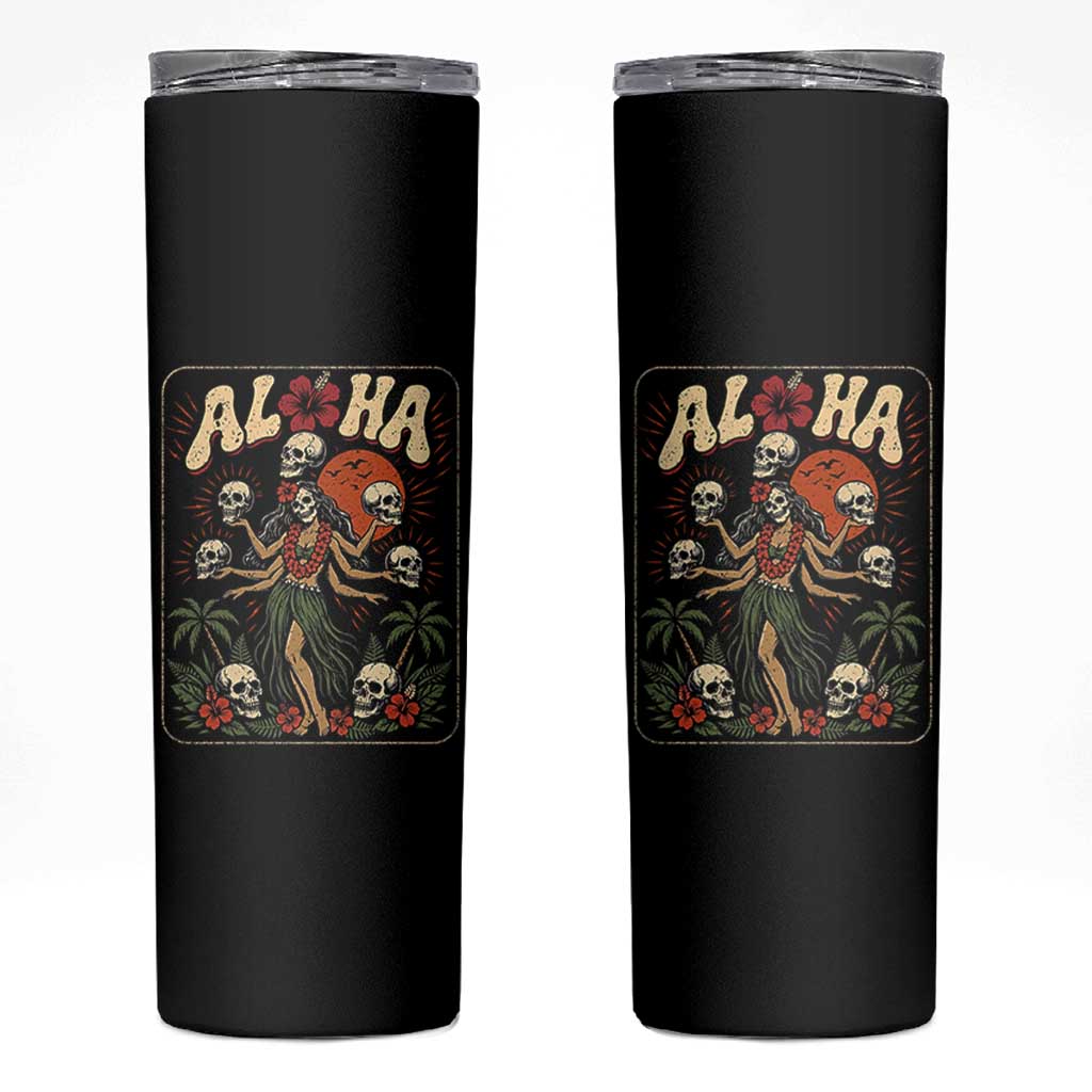 Aloha Skull Skinny Tumbler Hibiscus Flower Hula Dancer Dark Tropical Beach Gothic Hawaiian Vibe