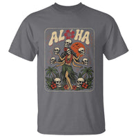 Aloha Skull T Shirt Hibiscus Flower Hula Dancer Dark Tropical Beach Gothic Hawaiian Vibe