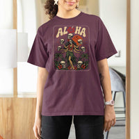 Aloha Skull T Shirt For Women Hibiscus Flower Hula Dancer Dark Tropical Beach Gothic Hawaiian Vibe