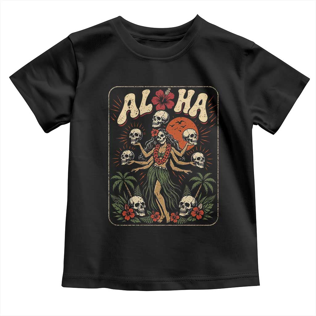 Aloha Skull Toddler T Shirt Hibiscus Flower Hula Dancer Dark Tropical Beach Gothic Hawaiian Vibe