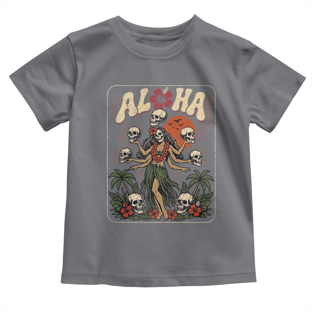 Aloha Skull Toddler T Shirt Hibiscus Flower Hula Dancer Dark Tropical Beach Gothic Hawaiian Vibe